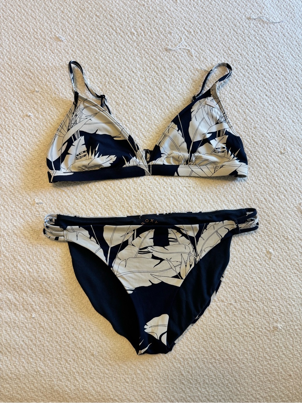 Roxy Navy & White Tropical Triangle Bikini Set